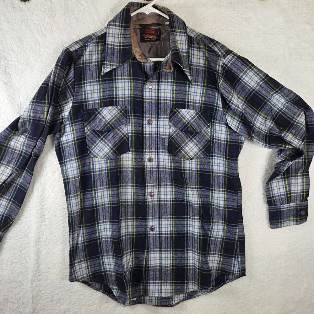 Vintage National‎ Shirt Shops Plaid Flannel Shirt Long Sleeve Button Down Size M